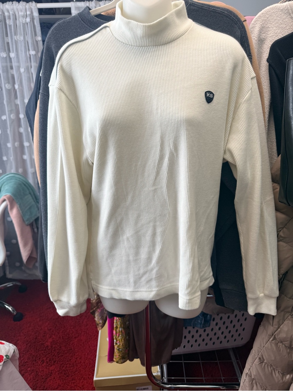KENSHO Abe Sports High-Neck Cream Ribbed Sweater